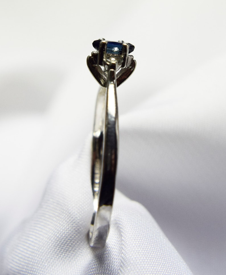 Genuine Gemstones Sapphire 5x2 12mm Marquise With 2mm Genuine Round White Topaz Petite Sterling Silver Ring Blue Sapphire Ring