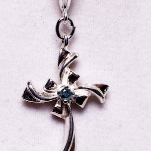 Blue Diamond Cross Pendant, Genuine Gemstone .05ct, Set in 925 Sterling Silver Cross Pendant, With 18 inch Chain Included