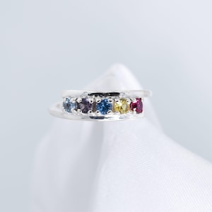 Mother&#39;s Ring, Free Rhodium Plating, Mothers Birthstone Ring, Grandmother&#39;s Ring, or Family Ring,925 Silver 2-5 Gems