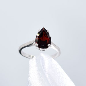 Garnet Ring, 10x7mm 2 plus carat, Pear Shaped Genuine Gemstone Solitaire Ring Set in 925 Sterling Silver image 10