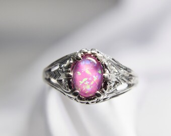 Pink Opal Ring, Triplet 8x6mm Ovals,  Set In 925 Sterling Silver Solitaire Ring