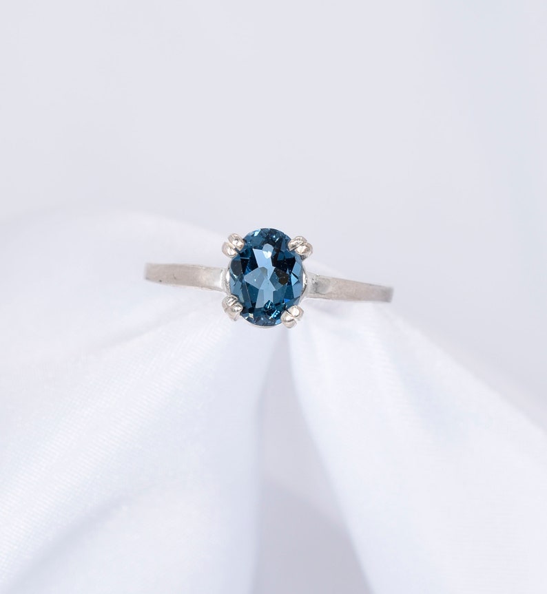 London Blue Ring, Genuine Gemstone 8x6mm 1.5ct Double Prong Ring Set in 925 Sterling Silver Solitaire Ring image 1