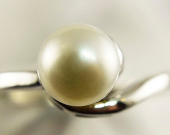 Pearl Ring, White Genuine Freshwater Pearl, 6 to 7mm Round, Set in  925 Sterling Silver Ring