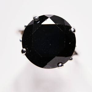 Black Spinel Solitaire Ring, Genuine Gemstone,11mm Round Faceted 5.6ct, Set in 925 Sterling Silver Ring