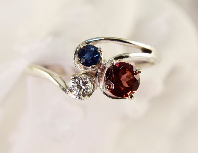 Patriotic Ring, Genuine Gemstones, Garnet-Blue Sapphire-WhiteTopaz, Set in 925 Sterling Silver Ring image 1