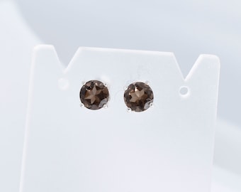 Smoky Quartz Earrings, Set in 925 Sterling Silver 6mm 1+ total carat Stud Earrings