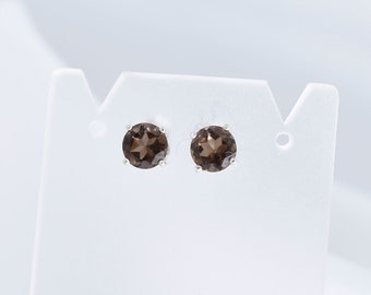 Smoky Quartz Earrings, Set in 925 Sterling Silver 6mm 1+ total carat Stud Earrings