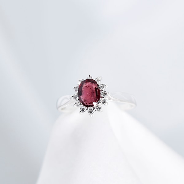 Red Spinel Ring, Genuine Natural Untreated 7x5mm Oval Gemstone, Set in 925 Sterling Silver Oval Setting with CZ Accents