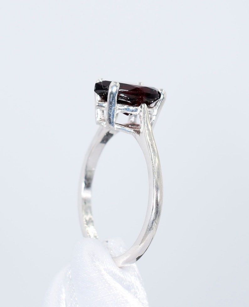 Garnet Ring, 10x7mm 2 plus carat, Pear Shaped Genuine Gemstone Solitaire Ring Set in 925 Sterling Silver image 7