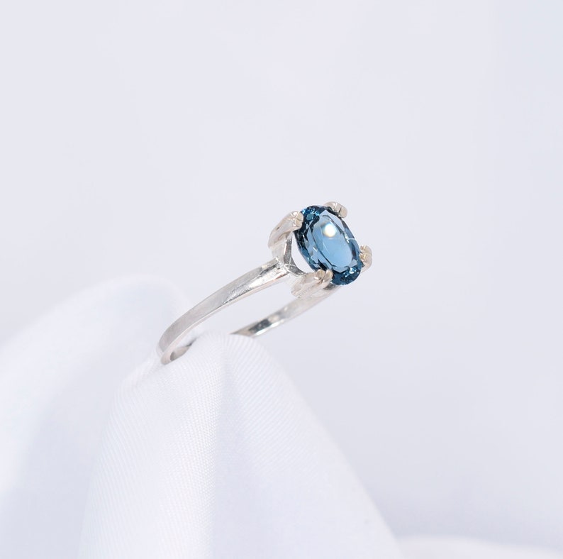 London Blue Ring, Genuine Gemstone 8x6mm 1.5ct Double Prong Ring Set in 925 Sterling Silver Solitaire Ring image 9