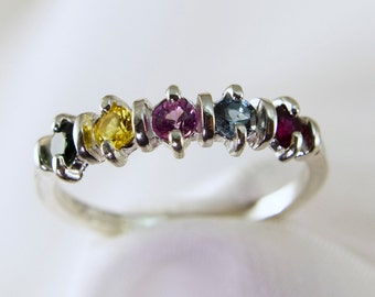 Mothers Ring, Free Rhodium Plating, Mother's Birthstone Ring, Grandmother's Ring, or Family Ring, 925 Silver 2-5 Gems