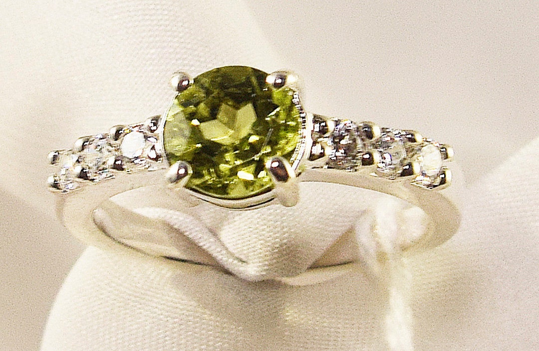 Peridot Ring, Genuine Natural 6mm Round Set With White Cubic Zirconia ...