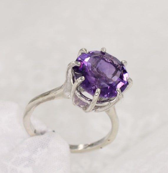 Amethyst Ring, Big and Bold Solitaire, Genuine Gemstone 12mm Faceted Round  5 Carats, Set in 925 Sterling Silver 8 Prong Ring, - Etsy