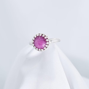 Star Ruby Ring, 10mm Round Cabochon Cut Gemstone, Set in Argentium Sterling Silver Crown Ring