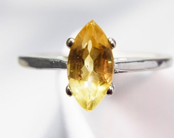 Citrine Ring, Genuine Gemstone 10x5mm .85ct, Marquise Cut, Set in 925 Sterling Silver Solitaire Ring