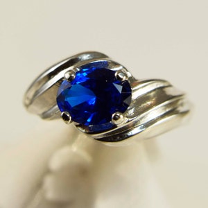 Blue Spinel Ring, 8x6mm Oval 1.19ct, Set East to West Side Set Ring in 925 Sterling Silver Solitaire