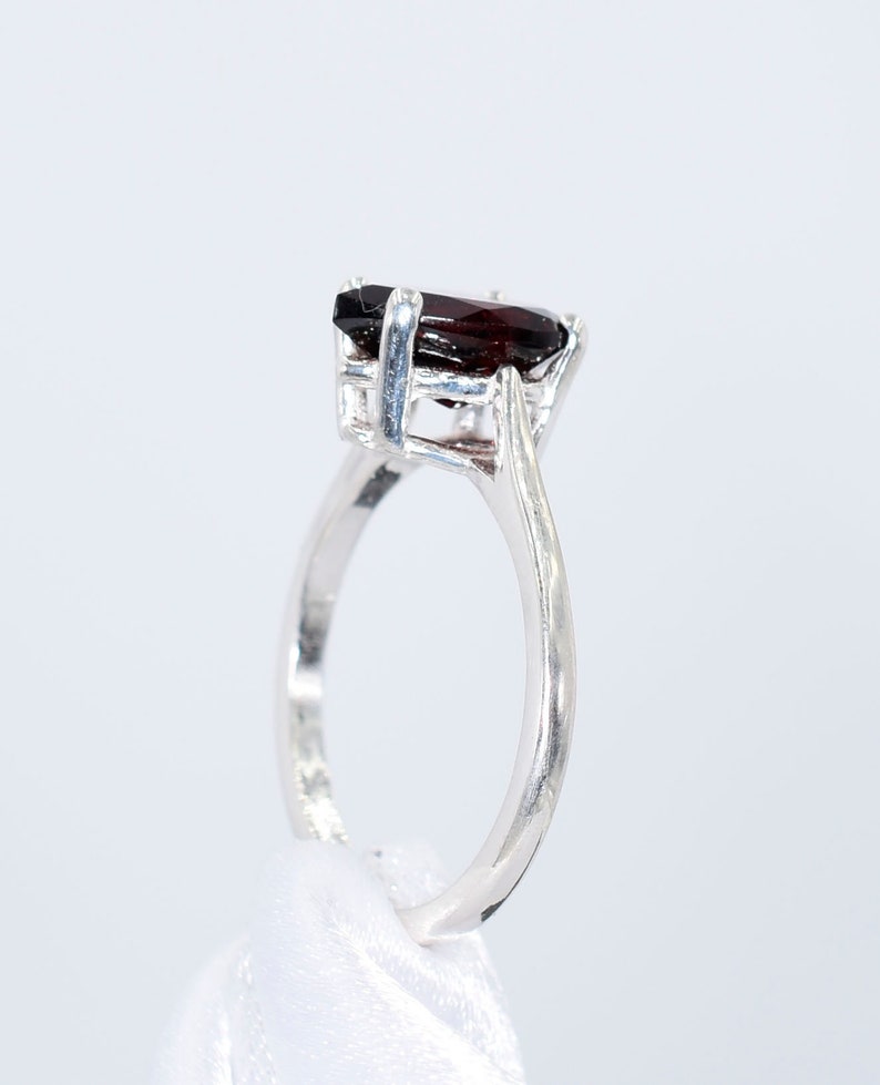 Garnet Ring, 10x7mm 2 plus carat, Pear Shaped Genuine Gemstone Solitaire Ring Set in 925 Sterling Silver image 9