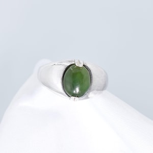 Jade Ring, Genuine Green Nephrite 10x8mm Oval, Mens Or Womens Ring, Set In 925 Sterling Silver Ring