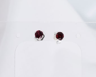 Ant Hill Garnet Earrings, Genuine Gemstones 4mm Rounds, Set in 925 Sterling Silver Stud Earrings
