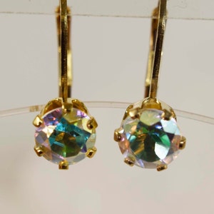 Opalescent Mystic Topaz Earrings, 6mm Round 1.85 total carat, Set in 14kt Gold Filled Leveback Earrings