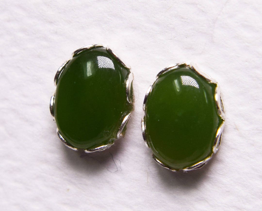 Nephrite Jade Studs, Jade Earrings, Genuine Nephrite Jade Gemstones