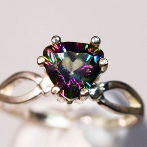 Mystic Topaz Ring, Genuine Gemstone 7mm Trillion 1.18ct, Set in 925 Sterling Silver Solitaire Ring
