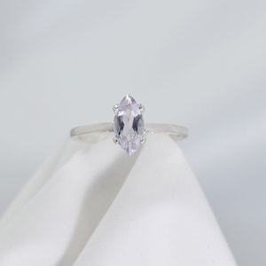 Lavender Quartz Ring, Genuine Gemstone, February Birthstone, Solitaire 10x5mm Marquise, Set in 925 Sterling Silver Ring
