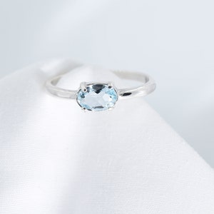 Aquamarine Ring, Set East to West, Genuine Gemstone 8x6mm Oval, Set in 925 Sterling Silver Mount