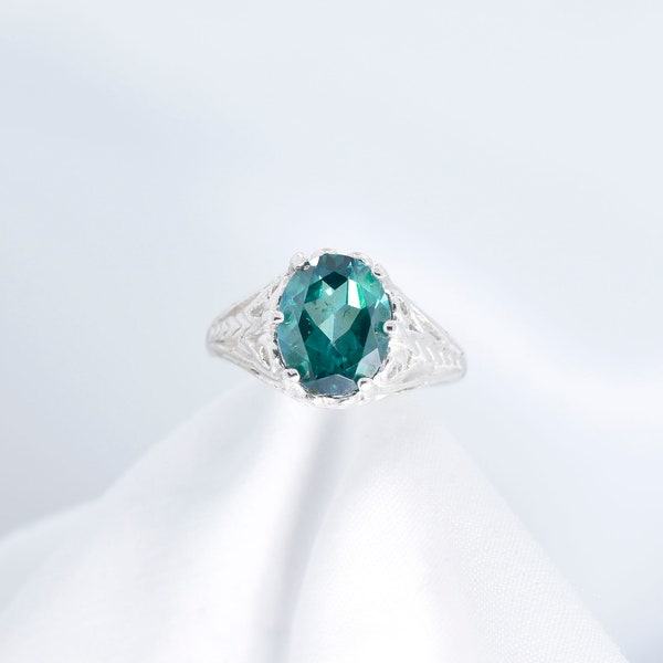 Teal Topaz Ring, Teal Topaz Solitaire, 10x8mm Oval, 1+ ct., Set in 925 Sterling Silver Mounting Ring