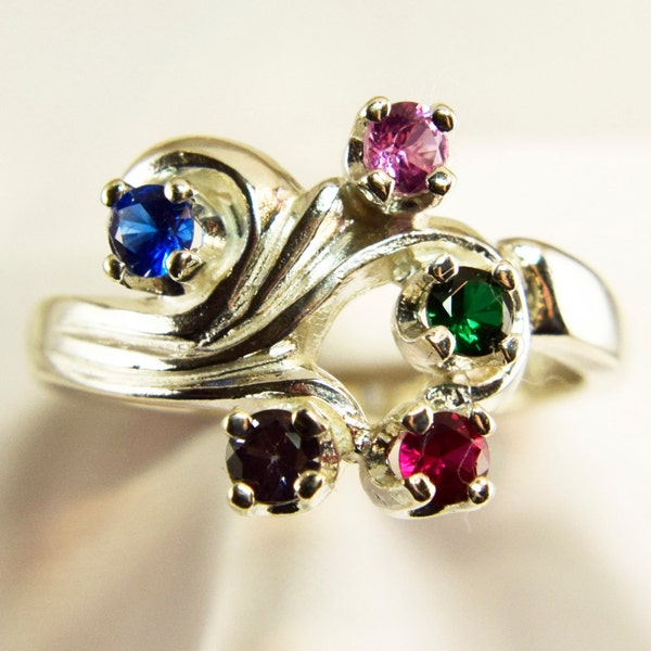 Mother's Ring, Free Rhodium Plating, Mothers Birthstone Ring, Grandmother's Ring, or Family Ring,925 Silver, 3-7 Gems