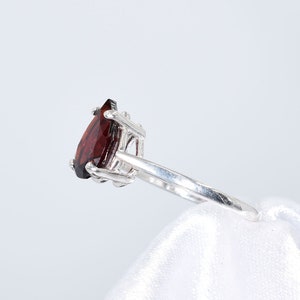 Garnet Ring, 10x7mm 2 plus carat, Pear Shaped Genuine Gemstone Solitaire Ring Set in 925 Sterling Silver image 2