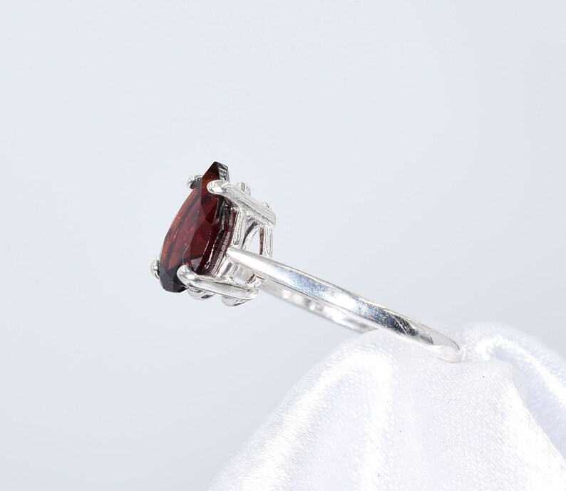 Garnet Ring, 10x7mm 2 plus carat, Pear Shaped Genuine Gemstone Solitaire Ring Set in 925 Sterling Silver image 2