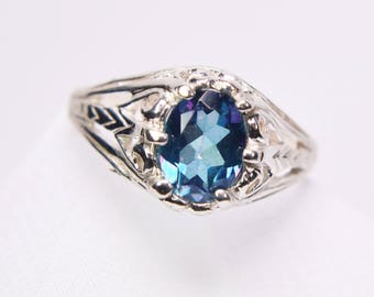 Rainbow Topaz Ring, Genuine Gemstone, 8x6mm Faceted Gemstone, Set in 925 Sterling Silver Solitaire Ring