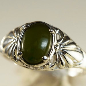 Jade Ring, Genuine Nephrite Jade 8x6mm Cabochon Oval, Set in  925 Sterling Silver Ring