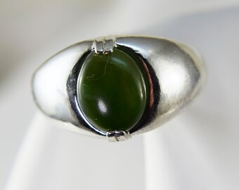 Jade Ring, Genuine Green Nephrite 10x8mm Oval, Mens Or Womens Ring, Set In 925 Sterling Silver Ring