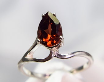 Garnet Ring, Genuine Gemstone 9x6mm Pear Shaped 1.45ct, Set In 925 Sterling Silver Solitaire Ring