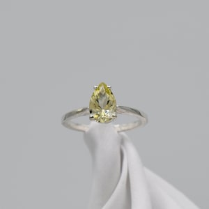Lemon Citrine Ring, Lemon Quartz, November Birthstone, Genuine Gemstone, 9x6mm Faceted Pear Shaped,Set in 925 Sterling Silver Solitaire Ring