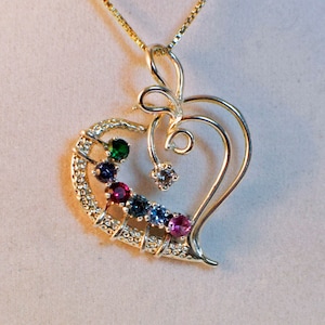 Mothers or Grandmothers Birthstone Heart Pendant, Set in 925 Sterling Silver with 18inch Chain Included