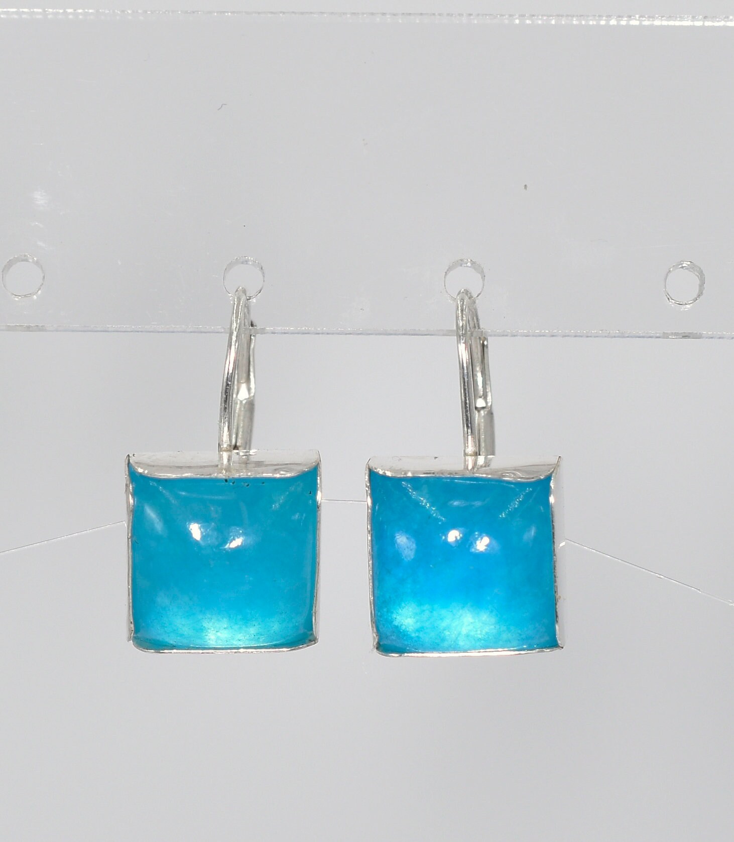 Blue Jade Lever Back Earrings, Natural Jade 10x10 Mm