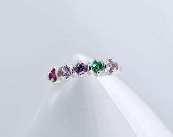 Mothers Ring, Free Rhodium Plating, Mother's Birthstone Ring, Grandmother's Ring, or Family Ring, 925 Silver 2-5 Gems