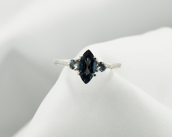 London Blue Topaz Ring,Marquise Cut 10X5mm, With 3mm Round Sky Blue Topaz Accents, Genuine Gemstones, Set in 925 Sterling Silver Ring