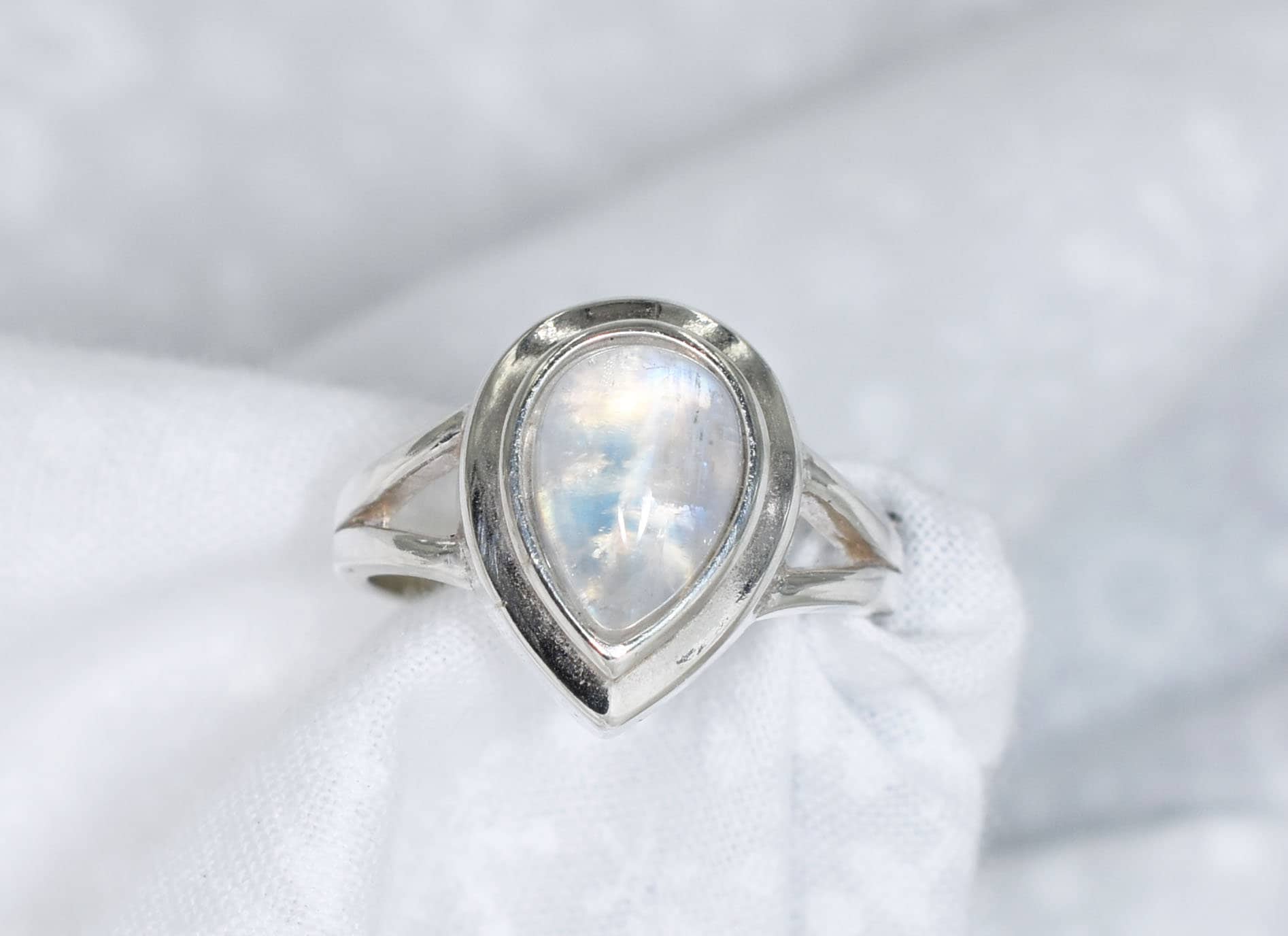 Pear Gemstone Ring Designer Bezel Set Designer Band Ring Rainbow Moonstone Ring Solitaire Ring Stacking Ring Gemstone Ring