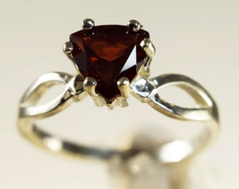 Garnet Ring, Genuine Gemstone 7mm Trillion 1.17ct, Set in 925 Sterling Silver Solitaire Ring