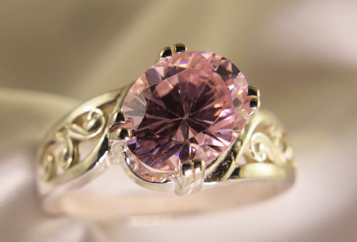 Solitaire Style Impressive Big Marquise Shape Light Pink Gemstone Ring In  925 SS