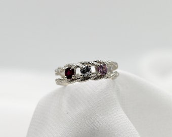 Mother's Ring, Free Rhodium Plating,Mothers Birthstone Ring, Grandmother's Ring, or Family Ring, 925 Silver 3-7 Gems