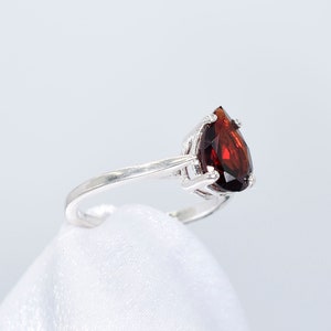 Garnet Ring, 10x7mm 2 plus carat, Pear Shaped Genuine Gemstone Solitaire Ring Set in 925 Sterling Silver image 5