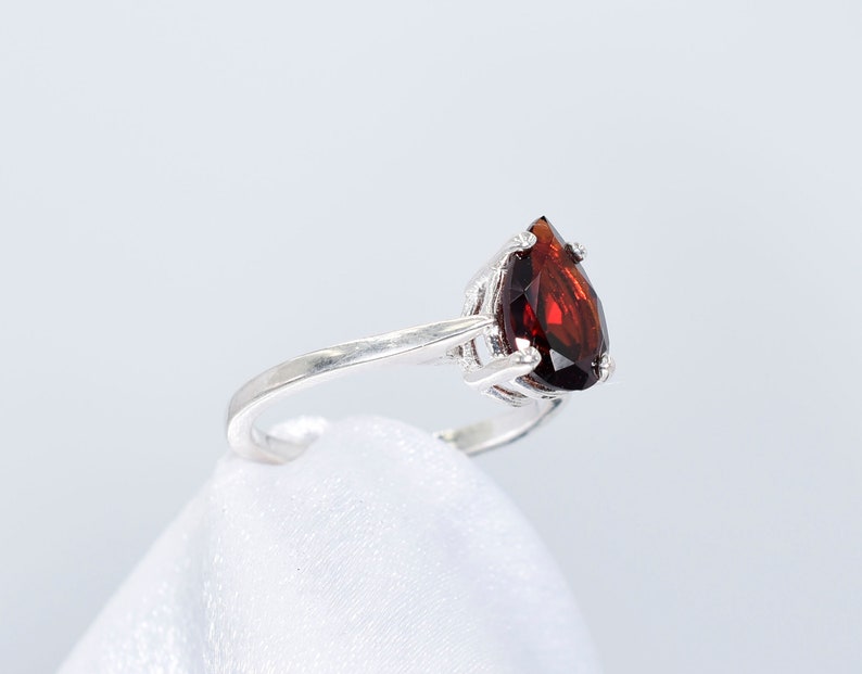 Garnet Ring, 10x7mm 2 plus carat, Pear Shaped Genuine Gemstone Solitaire Ring Set in 925 Sterling Silver image 5