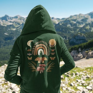 Forest Green Mushroom Hoodie | Zip Up Fairycore Hoodie | Green Hoodie | Witchy Hoodie | Cottagecore Clothing | Hoodies for Women Aesthetic