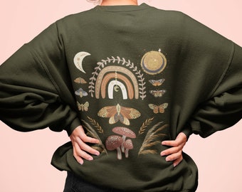 Fairycore Mushroom Butterfly Sweatshirt Cottagecore Aesthetic Bee Sweatshirt Butterfly Top Aesthetic Sweatshirt Cottagecore Clothes Indie