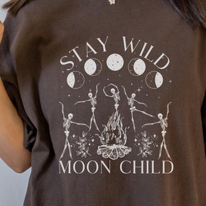 Stay Wild Moon Child Celestial Shirt Dancing Skeletons Graphic Tee Witchy Shirt Oversized T Shirt Plus Size Witchy Clothing image 1